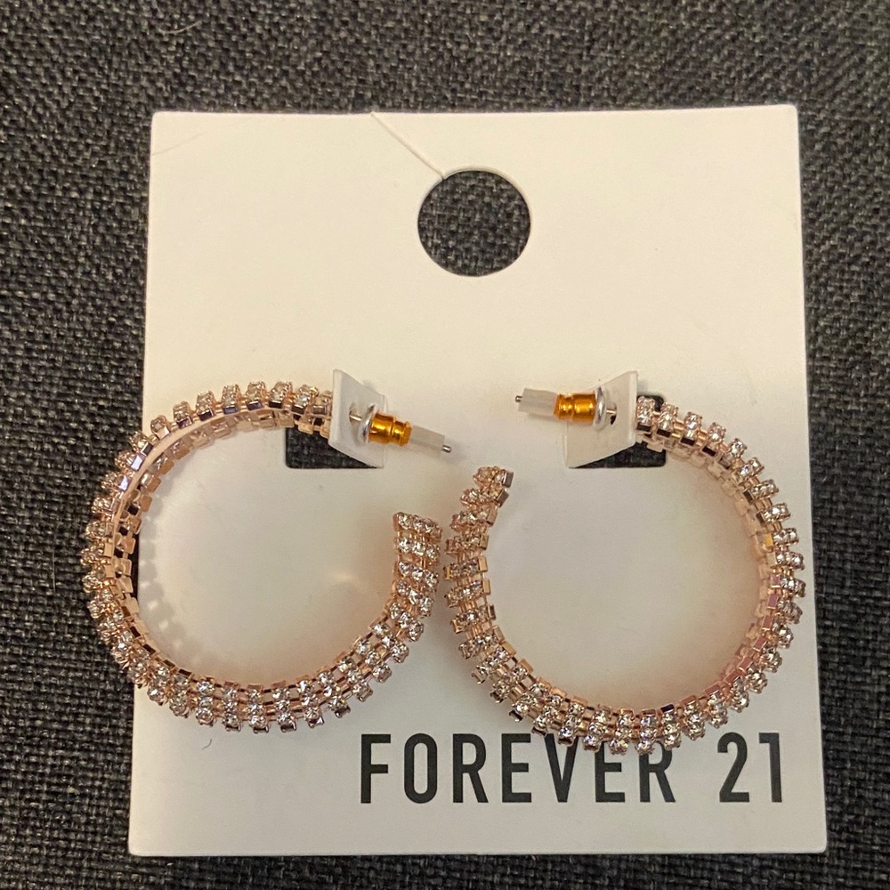 Forever 21 Rose Gold Crystal Hoop Earrings
